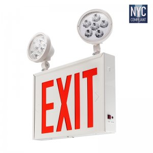 Red LED Exit Sign - NYC Emergency Light with Backup Battery - (2) Adjustable Light Heads