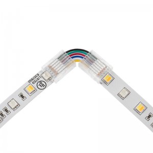 Solderless Clamp-On Left / Right â€˜Lâ€™ Wire Connector - 12mm RGB + CCT LED Strip Lights