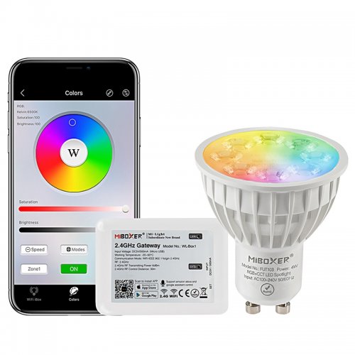 GU10 MiBoxer Wi-Fi Smart LED Bulb - RGB+Tunable White - 4-Watt (40-Watt Equivalent) - 280 Lumens - Smartphone Compatible