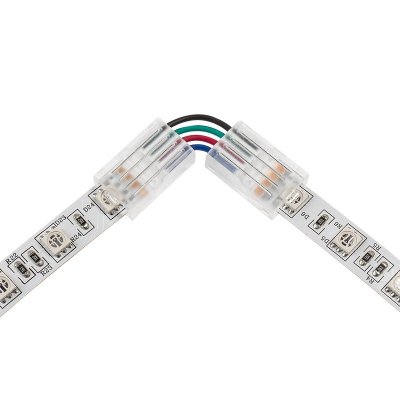 Solderless Clamp-On Left / Right L Wire Connector - 10mm RGB LED Strip Lights
